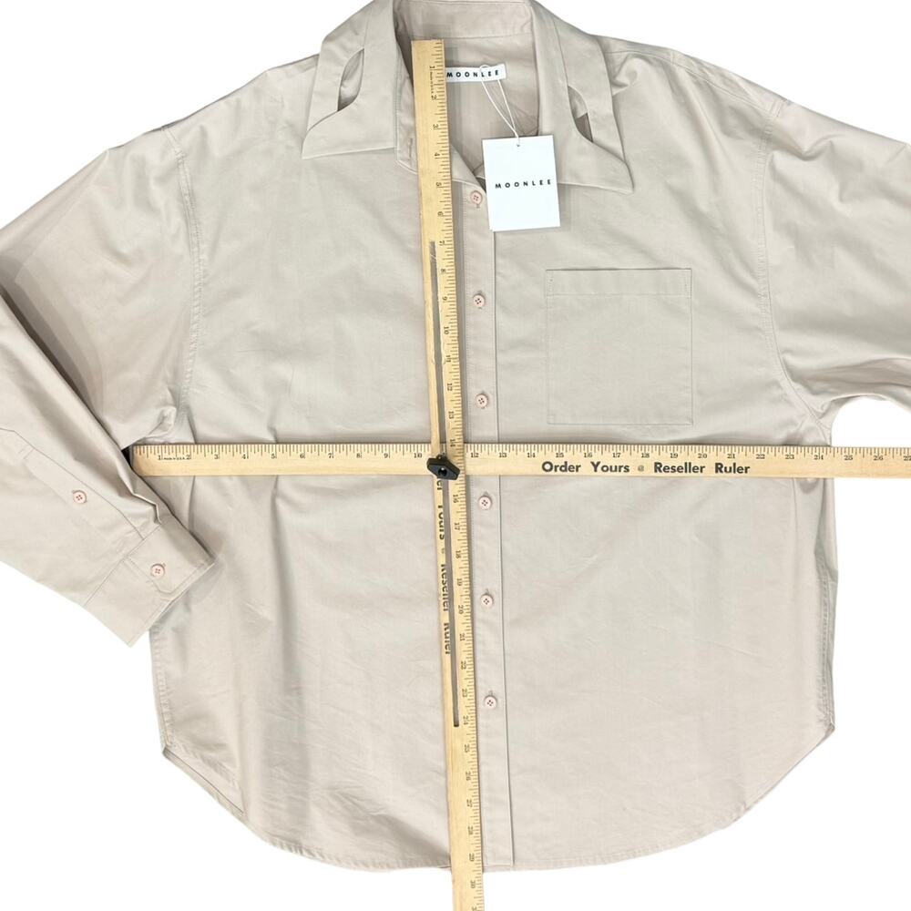 Moonlee Beige Collared Cut Out Button Up Blouse Oversize Top Size L NEW Tags - Picture 3 of 13